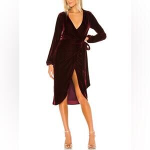 Lovers & Friends Adrianne Midi Dress Velvet Wrap Wine Red Size Small